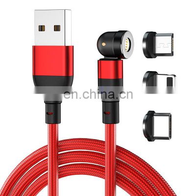 Wholesale 2M 540 Rotation 3A Magnet Phone 3in 1 fast Charger Nylon Led Micro USB Type C Magnetic Charging Cable for phone