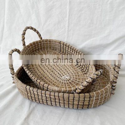 Rustic Cheap Wholesale Seagrass Serving Tray With Carrying Handle Set Of 2 Vietnam Supplier