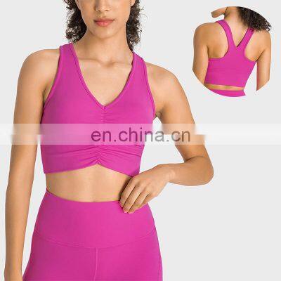 Custom Logo Sportswear Fashion Y Back Gym Fitness Bra Lycra Spandex Bodybuilding Activewear Workout Yoga Tank Top For Women