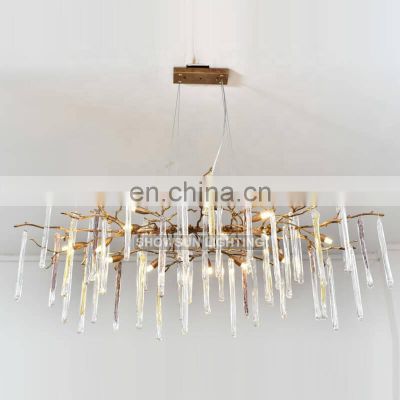 Modern unique gold finish round colored glass tree led crystal luxury chandeliers for hotel