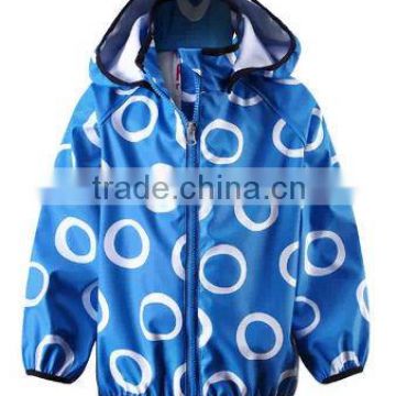 Cute circle printed blue PU raincoat for kid