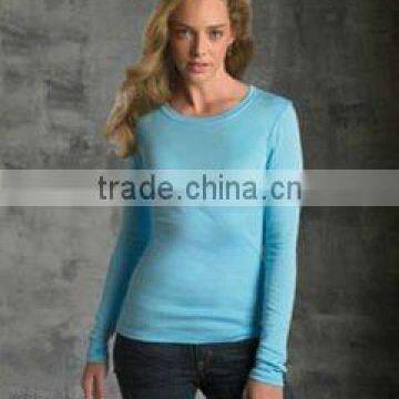 Ladies 95% cotton 5% spandex long sleeve round neck t-shirt