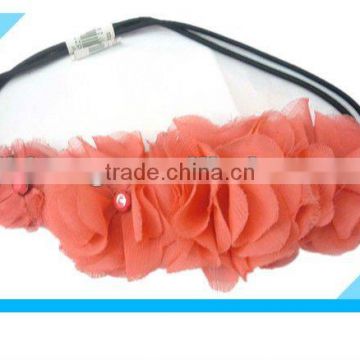 Chic elastic pink chiffon flower adult stretchy headband/bridal elastic headband/hair accessory