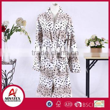 Women best selling cow print coral fleece microfiber bathrobe