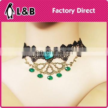 2015 new arrival fashion design elegant lace necklace with jewel