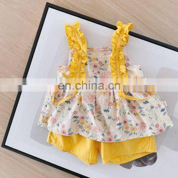 A0281# 2020 New Girls 2 Pcs Printed Set Vest+Shorts Summer Cotton Fashion Girls Suits