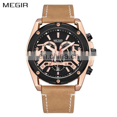 MEGIR 2120 Men's Quartz Movement Dress Watch Custom Logo OEM Leather Strap Analog Display Chronograph Watch