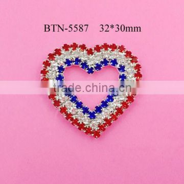 Hot selling factory price red white blue heart rhinestone button in stock (btn-5587)