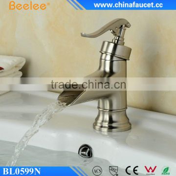 Beelee Unique Waterfall Brushed Nickle Basin Mixer Taps NSF Faucet for Bathroom