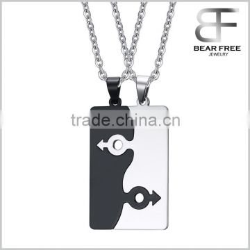 Men and Women's Stainless Steel Two-tone Matching Symbol Tags Pendant Necklace for Couples