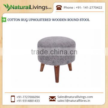 Cotton Rug Upholstered Wooden Round Stool
