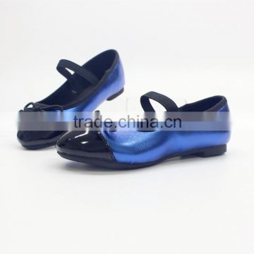 Blue metallic upper TPR sole fancy cute cheap ballerina shoe girls belly pump shoes ballet flats shoes kids 2016