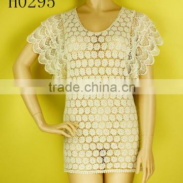 High quality cotton crochet sexy lace short sleeves