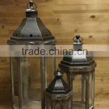 Cheap Antique Set 3 Garden Candle Holder Customized Wooden Hanging Lanterns