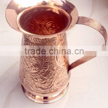 NICELY EMBOSSED 100% PURE COPPER PITCHER FOR WATER, BEER, MOSCOW MULE, VODKA, TRADITIONAL SOLID COPPER WATER JUG