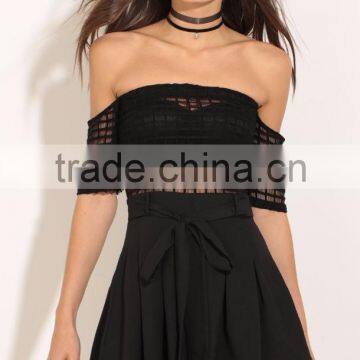 grid mesh design sexy women rompers off shoulder summer playsuit jumpsuit