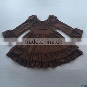 latest frock design for baby girls one piece ruffled cotton brown kids dresses boutique spring autumn children clothes