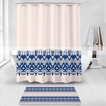 Custom design printed bathtub polyester shower curtain set for bathroom