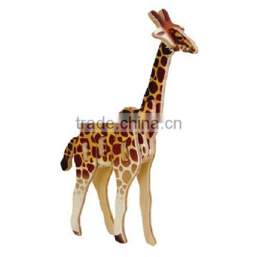 Realistic DIY 3D wooden toy mini animal Giraffe made in China