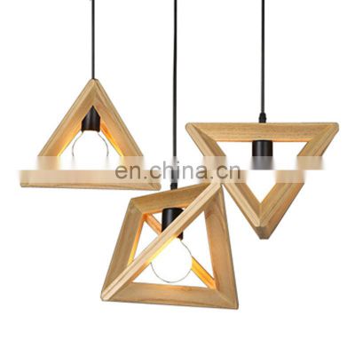 Wood Retro Modern Hanging Light Chandelier Triangle Polygon Restaurant Bar Creative Decoration LED Chandelier
