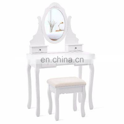 Cheap Dresser Vanity Set with Mirror and Stool Make-up Dressing Table 5 Drawers with 2 Dividers