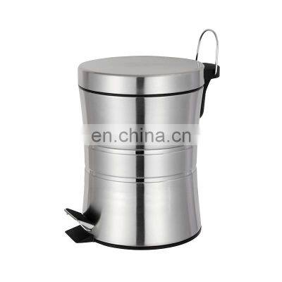 Basic bathroom stainless steel  pedal bin 5L silver color home using waste bin kitchen metal garbage bin