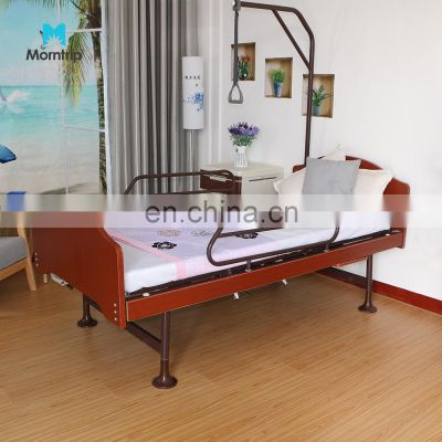 Factory Direct Wooden Nursing Home Patient Recovery Back Lift Fowler Medical Hospital Bed with Over Bed Pole Hoist