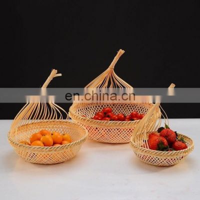 Unique Set Of 3 Round Bamboo Storage Basket Fruit Basket Tough and Durable