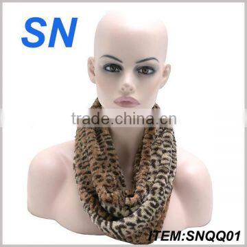 Women's winter fashion leopard pattern faux fur infinity scarf
