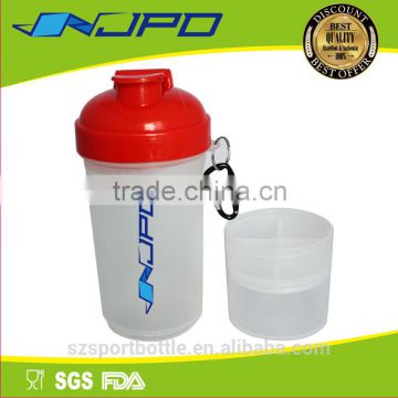 muti-use bpa free custom logo shaker bottle with mixer and storage box, food grade material