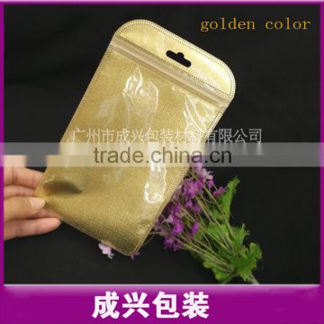 hanging packaging bag/nylon zipper pouch/golden silver color packing sleeve for mobile phone cover
