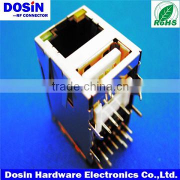 china supplier RJ45 Connector for pcb mount with usb port, 8p8c modular connector with led and emi