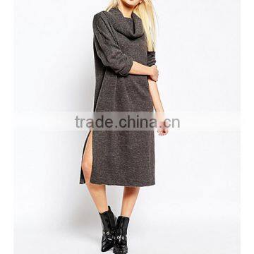 latest new design women pullover bifurcate sweater ,fashion casual women turtleneck long sleeve sweater dresses