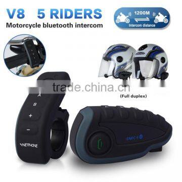 Waterproof 1200m 5 riders full duplex talking wireless bluetooth helmet walkie talkie V8 with remote control