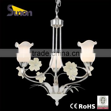 SD1096/3 morden style simple wrought Iron silver foil color chandelier with ceramic flower decorative living room