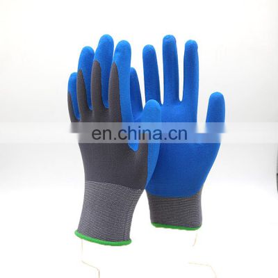 Blue Nitrile Coated Assembly Line Working Gloves With 15Gauge Nylon Spandex Liner For Sharp Metal Engineering Cargo Handling