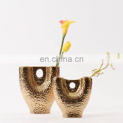Modern Porcelain Home Decor Luxury Ceramic Gold Vase for Flower Arrangement
