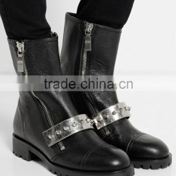 City Trend Flat Heel Real Leather Martin Boots Women
