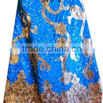 SV3-2 blue sequence african velvet lace dresses with leather