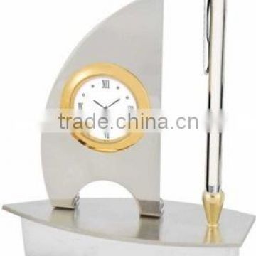 Pen Holder, Boat Shape Table clock With A Pen Stand