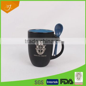 12oz Debossed Mug With Spoon,V-shape Ceramic Mug With Debossed Logo