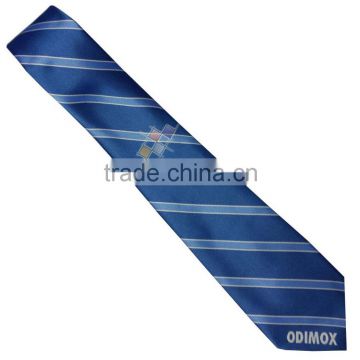 Corporation strip tie in blue with logo