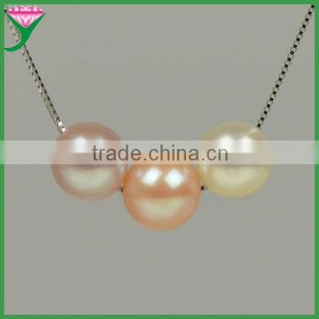 AAAAA quality three piece mix colour round shape natural freshwater pearl simple design pearl pendant