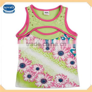 (N2722) 3-8Y NOVA tongxing factory wholesale boutique girls fancy tank top with sequin bead kids vest