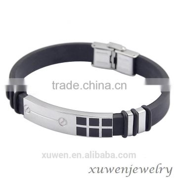 sports cool stainless steel plate bracelet rubber