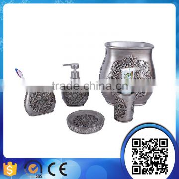 Wholesale manual imitated silver hotel polyresin bathroom accessory sets