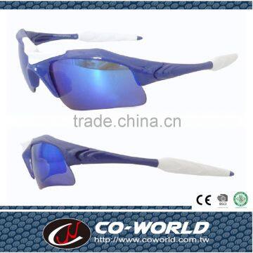 Blue half frame sports glasses, white gloves, white middle frame decorated, streamlined appearance