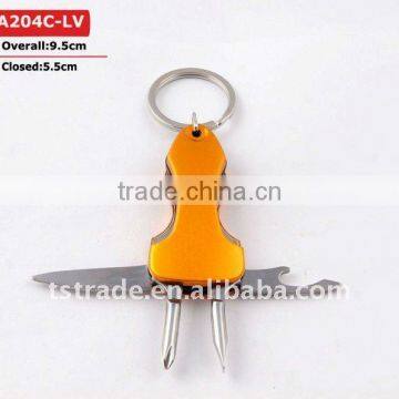 2014 "STOCK" Mini aluminium oxide multi function pocket knife keychain tools A204C-LV
