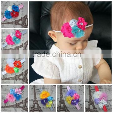 Girls Boutique Chic Rose and Rhinestoned Satin Petals Headbands For Baby