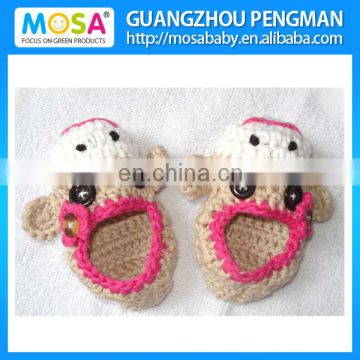 Crochet Baby Booties Sock Monkey Pink Beige Shoes ,Newborn Baby Slippers